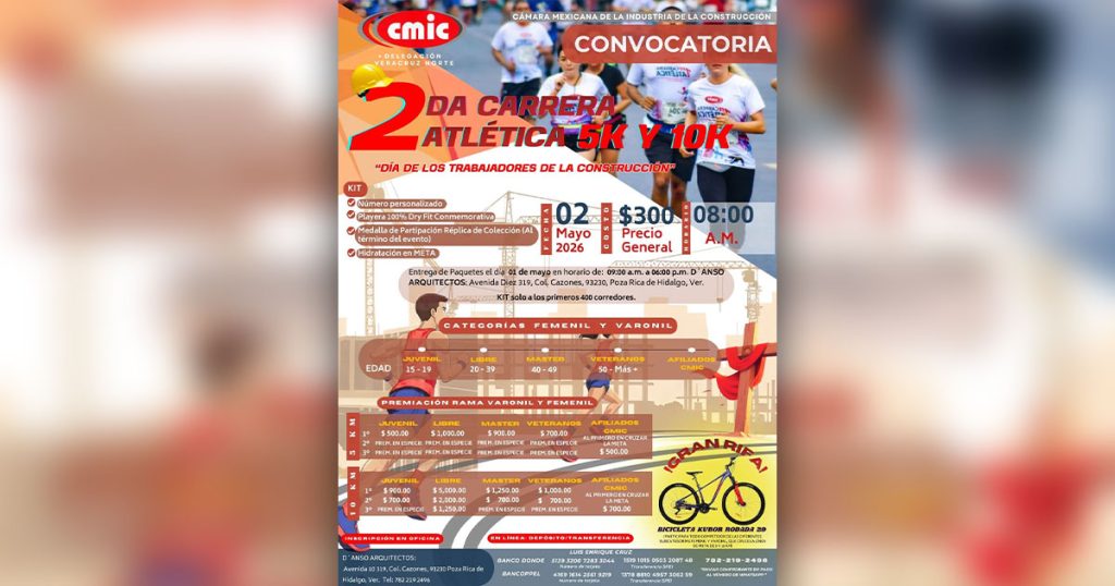 Invita CMIC Poza Rica a la 2ª carrera atlética el 2 de mayo Invita CMIC Poza Rica a la 2ª carrera atlética el 2 de mayo