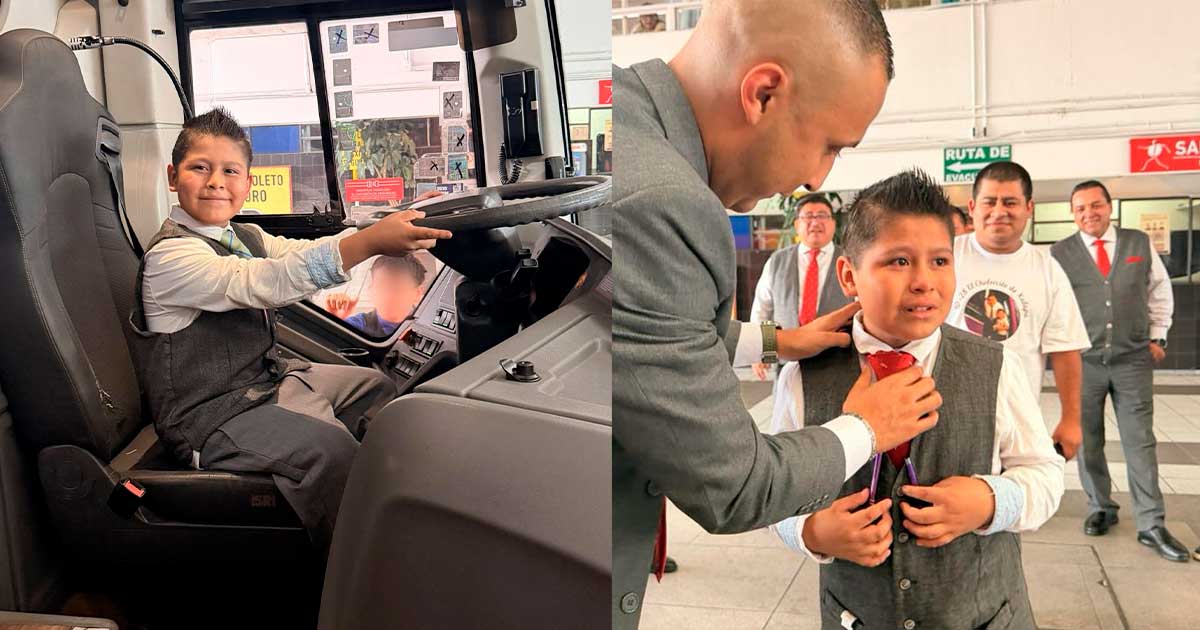 ADO sorprende a niño aficionado de autobuses