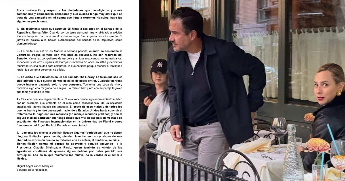 Yunes Márquez responde a críticas por viaje a Madrid y visitas a Nueva York Yunes Márquez responde a críticas por viaje a Madrid y visitas a Nueva York