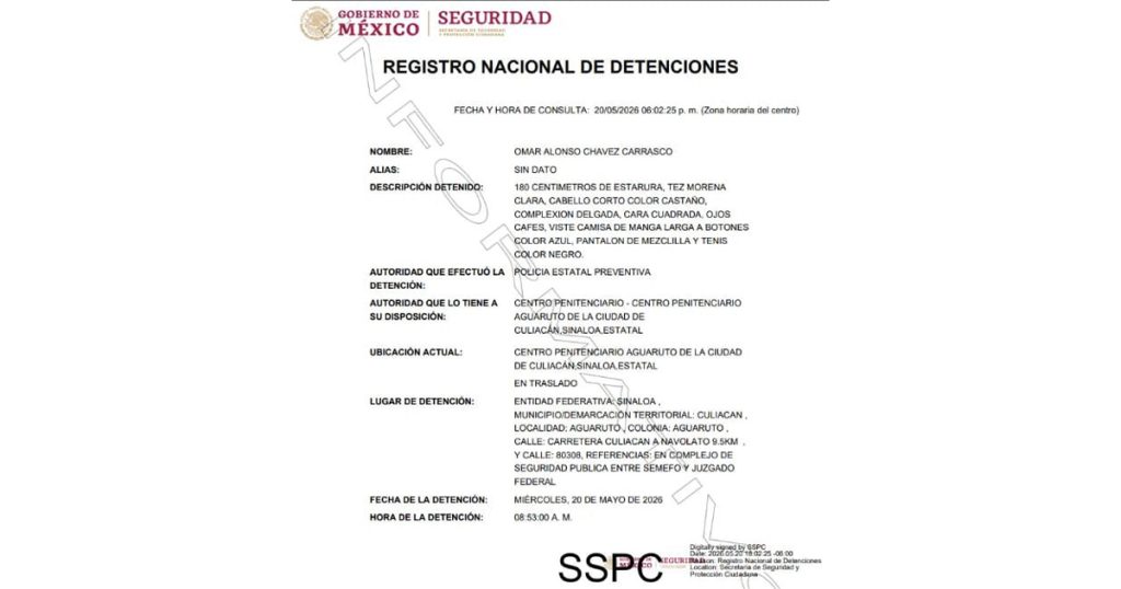 Detienen a Omar Chávez en Culiacán; permanece bajo resguardo en penal de Aguaruto Detienen a Omar Chávez en Culiacán; permanece bajo resguardo en penal de Aguaruto