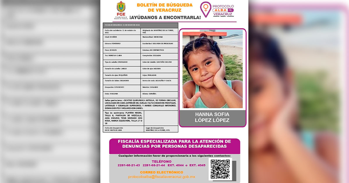Activan Protocolo ALBA por desaparición de menor de 4 años