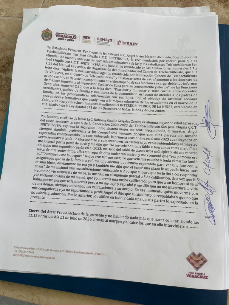Exigen a la SEV investigar a coordinador de Telebachillerato en Puente Nacional por presunto acoso e irregularidades