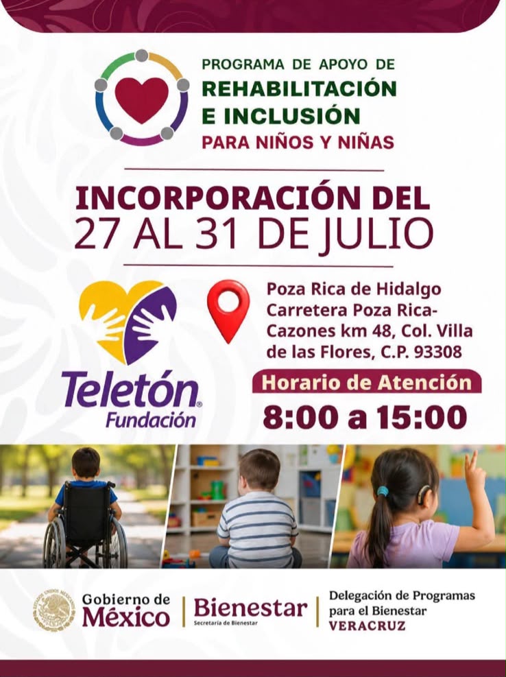 Abren incorporación al Programa de Apoyo de Rehabilitación e Inclusión para niñas y niños en Poza Rica