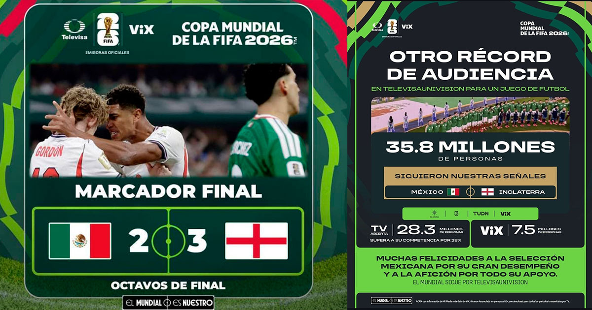 Televisa-Univision, la más vista en el México vs. Inglaterra
