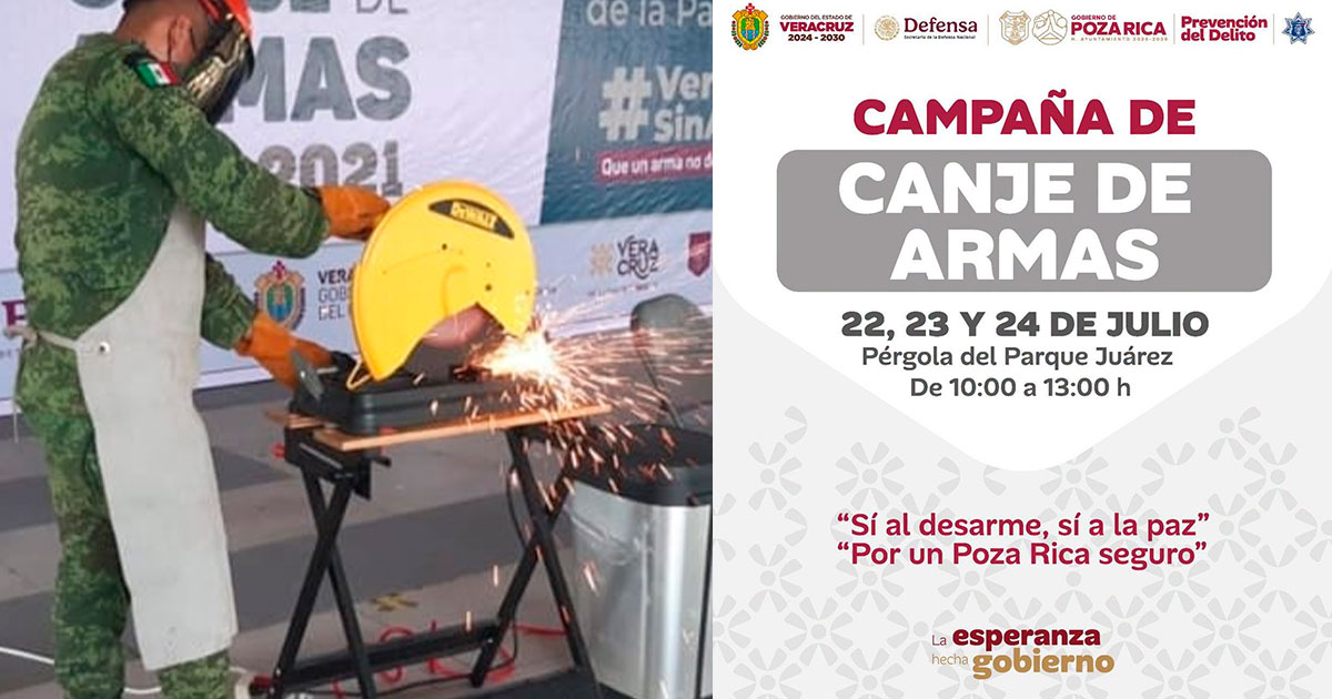 Invitan a participar en campaña de canje de armas del 22 al 24 de julio