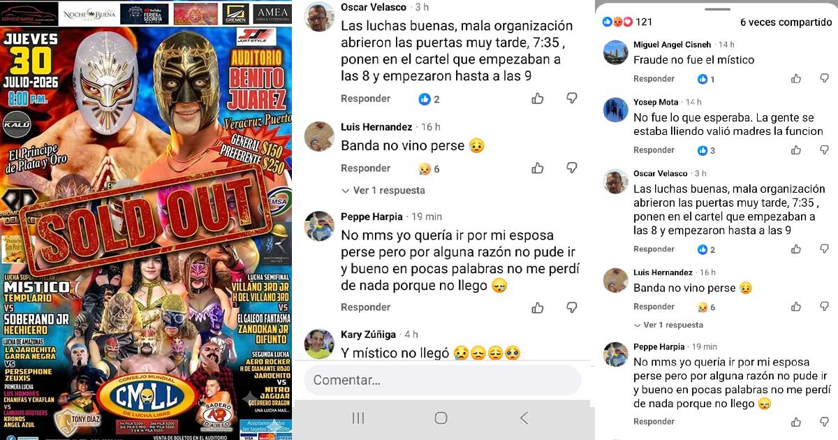 Aficionados veracruzanos denuncian publicidad engañosa tras función del CMLL en el Auditorio Benito Juárez Aficionados veracruzanos denuncian publicidad engañosa tras función del CMLL en el Auditorio Benito Juárez