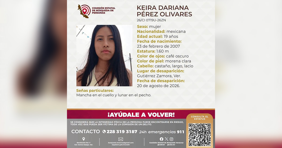 Buscan a Keira Dariana Pérez Olivares, desaparecida en Gutiérrez Zamora Buscan a Keira Dariana Pérez Olivares, desaparecida en Gutiérrez Zamora