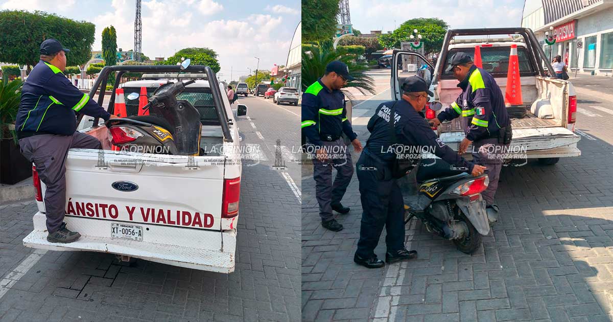 Cero tolerancia; dirección de Tránsito de Tierra Blanca inicia operativos de grúa contra motocicletas mal estacionadas